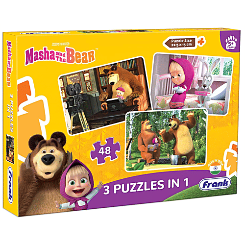 Frank Masha & The Bear 48 Pieces 3 In 1 Jigsaw Puzzle For Kids Above 5+ Years - 70204, 1 pc (Set of 3) Fun & Challenging Brain Booster Games For Focus & Memory