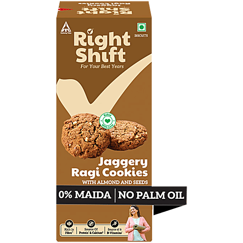 Right Shift Jaggery Ragi Cookies With Almond & Seeds - No Palm Oil, 0% Maida, 100 g  Rich in Fibre, Source of Protein & Calcium, Source of 6 B-Vitamins