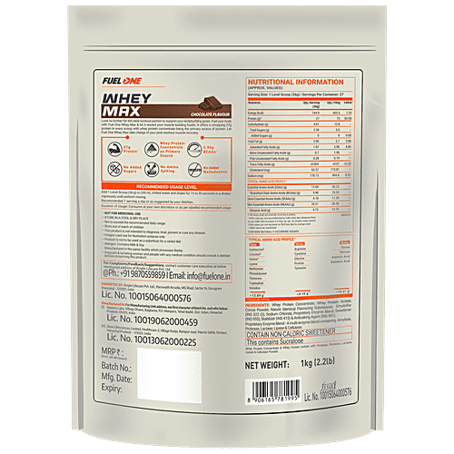Fuel One Whey Protein Max Powder - Chocolate Flavour, 1 kg  