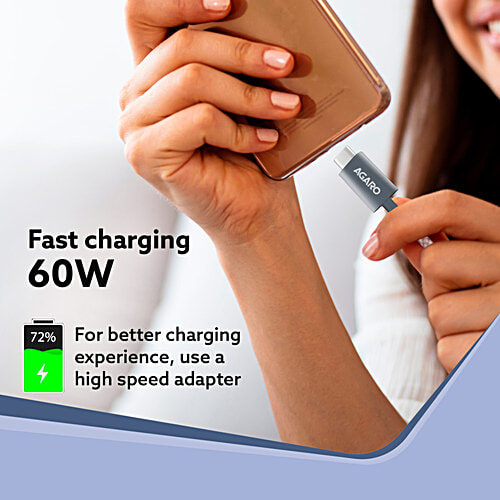 Agaro Type C To Type C 3A 60 W Fast Charging Cable - 1.2 m, Data Sync, Black, 1 pc
