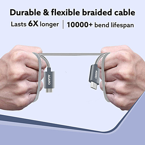 Agaro Type C To Type C 3A 60 W Fast Charging Cable - 1.2 m, Data Sync, Black, 1 pc