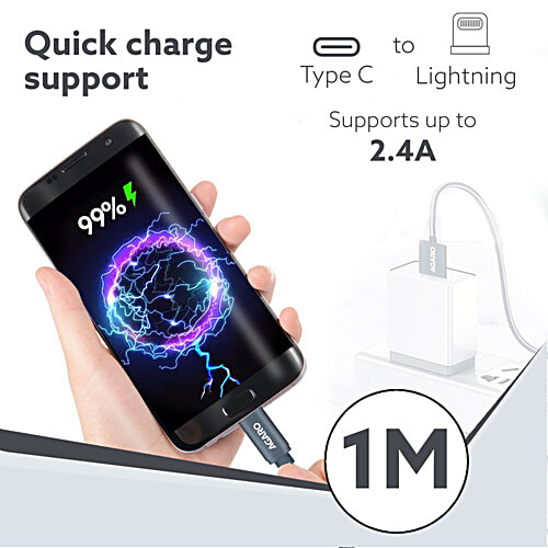 Agaro Type C To 8 Pin Lightning Cable - For Apple Devices, 1 m, 2.4 A, Grey, 1 pc