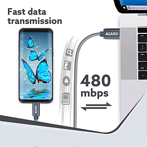 Agaro Type C To 8 Pin Lightning Cable - For Apple Devices, 1 m, 2.4 A, Grey, 1 pc