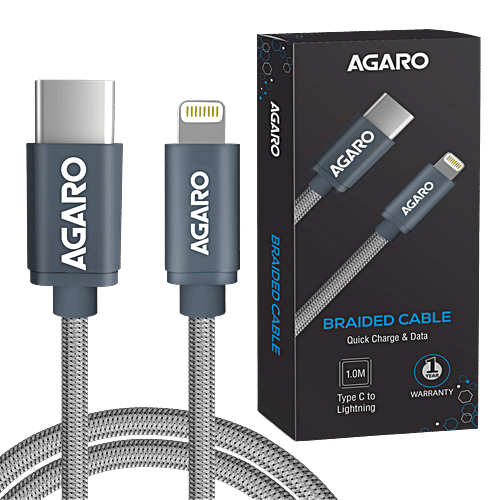 Agaro Type C To 8 Pin Lightning Cable - For Apple Devices, 1 m, 2.4 A, Grey, 1 pc
