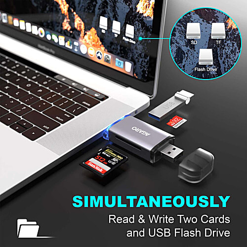 Agaro USB A/Micro USB & Type C Multiple Card Reader - USB 3.0 and Micro USB OTG Memory Card Adapter, Portable 1 Slot For TF, SD, Micro SD, SDXC, SDHC, MMC, RS MMC, Micro SDXC, 1 pc  