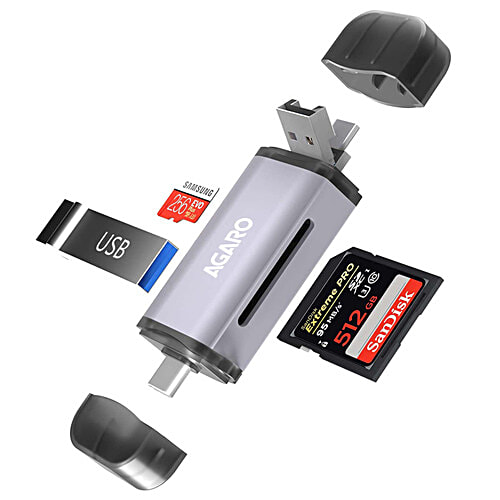 Agaro USB A/Micro USB & Type C Multiple Card Reader - USB 3.0 and Micro USB OTG Memory Card Adapter, Portable 1 Slot For TF, SD, Micro SD, SDXC, SDHC, MMC, RS MMC, Micro SDXC, 1 pc  