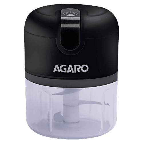Agaro Elite Rechargeable Black Mini Electric Chopper, 250 ml  Food Grade Bowl, Stainless Steel Blades, One-Touch Use, For Mincing Garlic, Ginger, Onion, Vegetable, Meat, Nuts