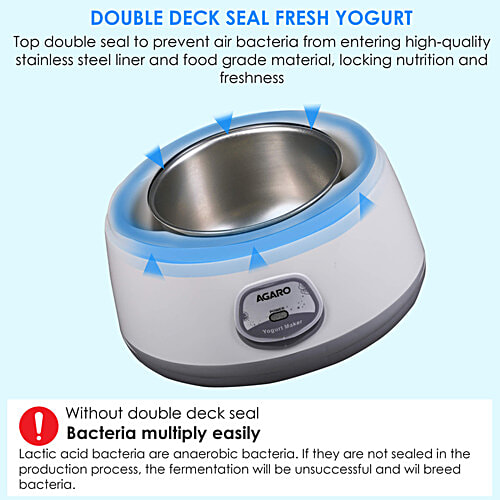Agaro Classic Portable Yogurt Maker - Electric, Automatic, Grey & White, 1.2 L  
