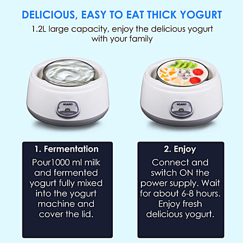 Agaro Classic Portable Yogurt Maker - Electric, Automatic, Grey & White, 1.2 L  