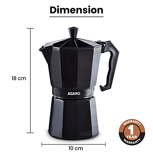 Agaro Classic Moka Pot Stovetop Espresso Coffee Maker - Premium Aluminium Built, Italian Style Mocha, Cuban Café Brewing, Black, 240 ml