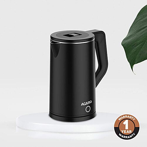 Agaro Elegant Premium 1500 W Electric Kettle - XL, Cool Touch Handle, Double Layered, Stainless Steel Inner Body, Auto Shut Off, Portable, Black, 1.8 L