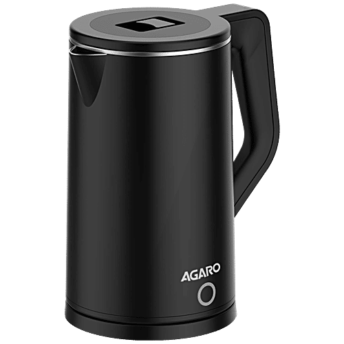 Agaro Elegant Premium 1500 W Electric Kettle - XL, Cool Touch Handle, Double Layered, Stainless Steel Inner Body, Auto Shut Off, Portable, Black, 1.8 L