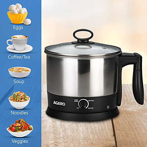 Agaro Esteem 600W Multi Kettle - With 3 Heating Modes & Rapid Boil Technology, Silver, 1.2 L