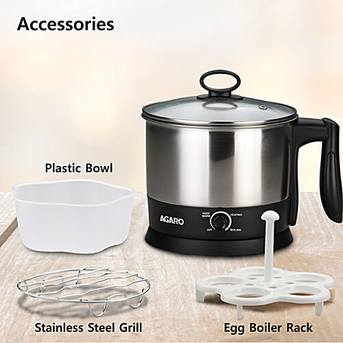 Agaro Esteem 600W Multi Kettle - With 3 Heating Modes & Rapid Boil Technology, Silver, 1.2 L