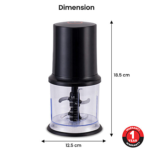 Agaro Electric Chopper 400 W - Vegetable Chopper, Cutter, 100% Pure Copper Motor, Chop, Mince, Dice, Twin Stainless-Steel Blade, One Touch Operation, Elegant, Black, 500 ml  