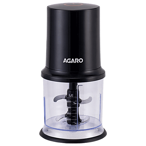 Agaro Electric Chopper 400 W - Vegetable Chopper, Cutter, 100% Pure Copper Motor, Chop, Mince, Dice, Twin Stainless-Steel Blade, One Touch Operation, Elegant, Black, 500 ml  