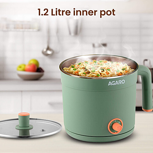 Agaro Regency 600W Multi Cook Kettle - With Steamer, Inner Pot, Double Layered Body, Variable Temperature Settings, Wide Mouth, Boiling, Steaming, Tea, Coffee, Egg, Vegetable Boiling, Sea Green, 1.2 L  