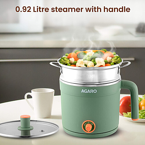 Agaro Regency 600W Multi Cook Kettle - With Steamer, Inner Pot, Double Layered Body, Variable Temperature Settings, Wide Mouth, Boiling, Steaming, Tea, Coffee, Egg, Vegetable Boiling, Sea Green, 1.2 L  