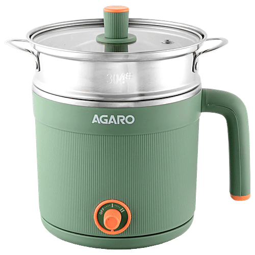 Agaro Regency 600W Multi Cook Kettle - With Steamer, Inner Pot, Double Layered Body, Variable Temperature Settings, Wide Mouth, Boiling, Steaming, Tea, Coffee, Egg, Vegetable Boiling, Sea Green, 1.2 L  