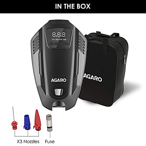 Agaro Primo 120 W Digital Tyre Inflator - With Emergency Light, 12V Car Plug, Upto 150 PSI, Compact & Portable, 1 pc