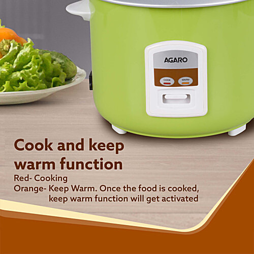 Agaro Marvel 700W Electric Rice Cooker -  Automatic Boiler, Steamer, Removable Aluminium Pot, Stainless Steel Lid, Keep Warm Function, Trivet Plate, Rice, Veggies, Green, 1.8 L  
