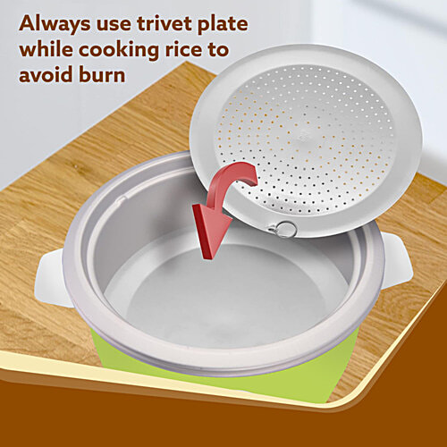 Agaro Marvel 700W Electric Rice Cooker -  Automatic Boiler, Steamer, Removable Aluminium Pot, Stainless Steel Lid, Keep Warm Function, Trivet Plate, Rice, Veggies, Green, 1.8 L  