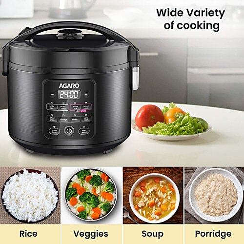 Agaro Regal Electric Rice Cooker - Ceramic Inner Bowl, SS Steamer, Preset Cooking Functions, Preset Timer, Keep Warm Function, LED Display, Black, 3 L