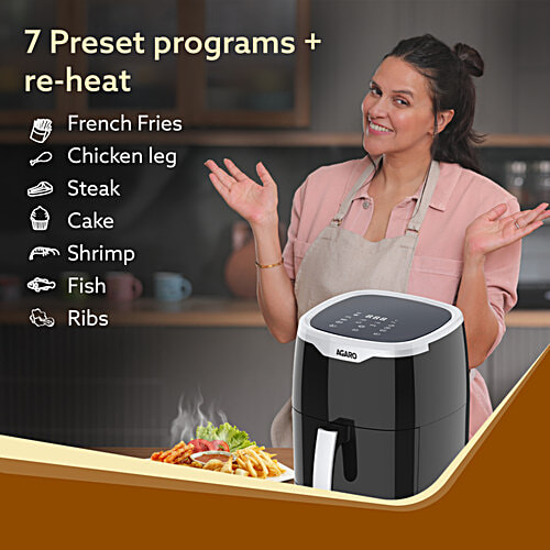Agaro Galaxy Digital 1400W Air Fryer For Home - Electric, Convection Oven, 7 Preset Programs & Reheat, 360 Degrees Air Circulation, Digital Touch Display, Bake, Roast, Toast, Black, 4.5 L  
