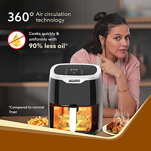 Agaro Galaxy Digital 1400W Air Fryer For Home - Electric, Convection Oven, 7 Preset Programs & Reheat, 360 Degrees Air Circulation, Digital Touch Display, Bake, Roast, Toast, Black, 4.5 L  