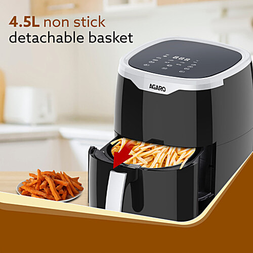 Agaro Galaxy Digital 1400W Air Fryer For Home - Electric, Convection Oven, 7 Preset Programs & Reheat, 360 Degrees Air Circulation, Digital Touch Display, Bake, Roast, Toast, Black, 4.5 L  