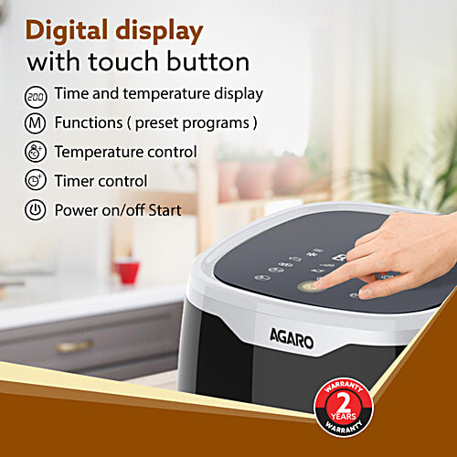 Agaro Galaxy Digital 1400W Air Fryer For Home - Electric, Convection Oven, 7 Preset Programs & Reheat, 360 Degrees Air Circulation, Digital Touch Display, Bake, Roast, Toast, Black, 4.5 L  