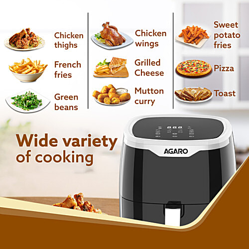 Agaro Galaxy Digital 1400W Air Fryer For Home - Electric, Convection Oven, 7 Preset Programs & Reheat, 360 Degrees Air Circulation, Digital Touch Display, Bake, Roast, Toast, Black, 4.5 L  