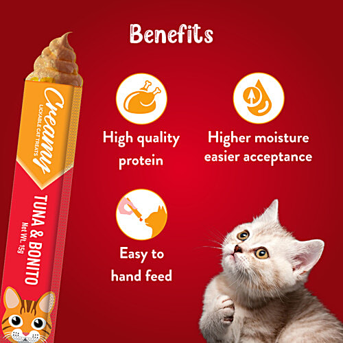 Drools Creamy Tuna & Bonito Lickable Cat Treat, 75 g (5 x 15 g) Creamy Lickable
High Quality Ingredients
Nutritious Flavours