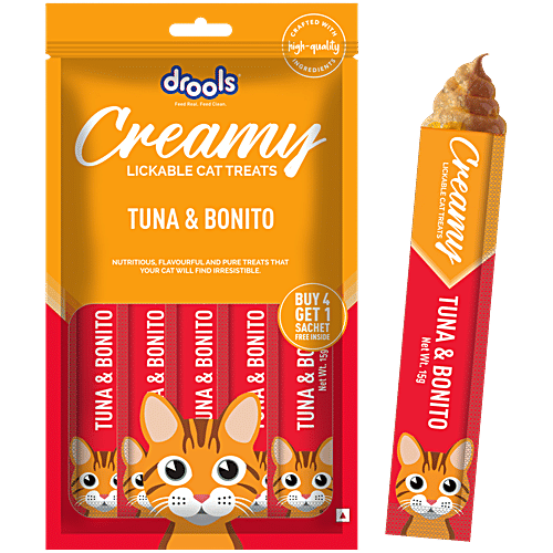 Drools Creamy Tuna & Bonito Lickable Cat Treat, 75 g (5 x 15 g) Creamy Lickable
High Quality Ingredients
Nutritious Flavours