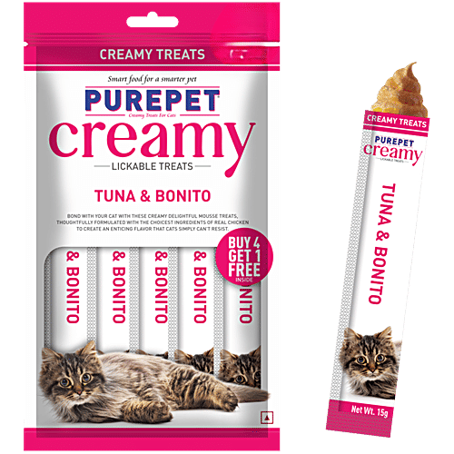 Purepet Creamy Tuna & Bonito Cat Lickable Treats, 75 g (5 x15 g) Creamy Treats
Delightful Mousse
Irresistible Flavour