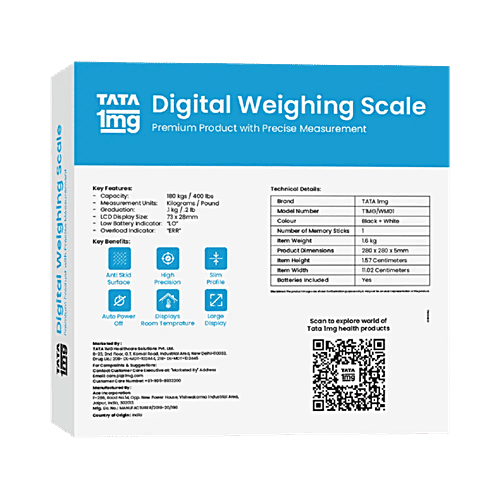 Tata 1mg Digital Weighing Scale, Premium Weighing Machine For Precise Measurement - Verified & Stamped By Legal Metrology Of India, 1 pc  