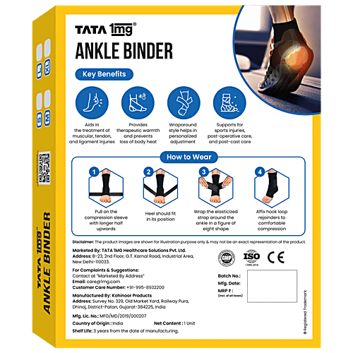 Tata 1mg Ankle Binder, Ankle Support For Pain Relief, Injuries & Inflammation, Ankle Protection Guard Post Cast Care & Post Operation Large, 1 pc  