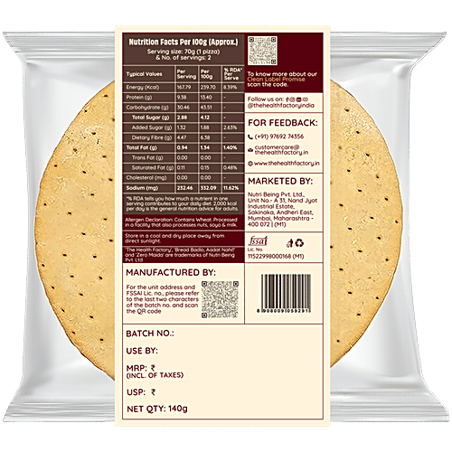 The Health Factory Zero Maida Pizza Base, 140 g  