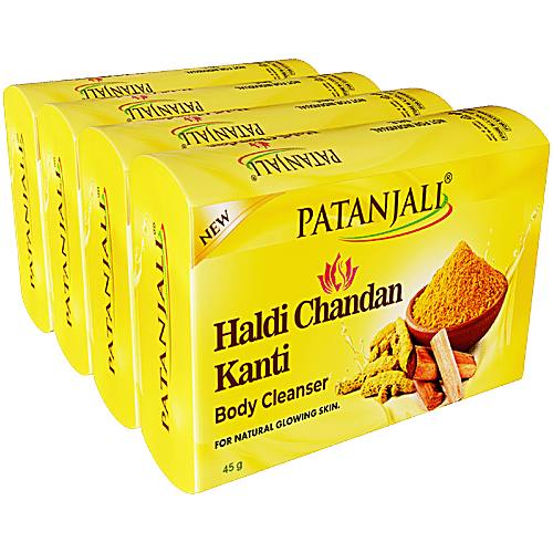 Patanjali Haldi Chandan Kanti Body Cleanser Turmeric Sandalwood Soap Pack, 180 g (Pack of 4) 