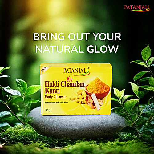 Patanjali Haldi Chandan Kanti Body Cleanser Turmeric Sandalwood Soap Pack, 180 g (Pack of 4) 