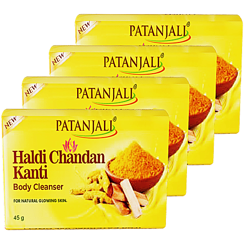 Patanjali Haldi Chandan Kanti Body Cleanser Turmeric Sandalwood Soap Pack, 180 g (Pack of 4) 