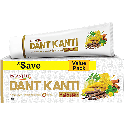 Patanjali Dant Kanti Advanced Dental Cream  with Herbal Formula for Strong Teeth, 100 g (Pack of 2) 