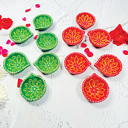 Mangal Bhavan Designer Diya, Eco-Friendly Assorted Set, 12 pcs  