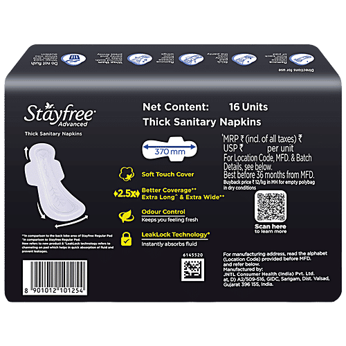 STAYFREE All Nights Soft Touch Advanced Thick Sanitary Napkins XXL+, 16 pcs  