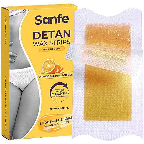 Sanfe Detan Wax Strips Effortlessly Removes Tan & Body Hair, Enjoy Smooth, Radiant Skin, 20 pcs  Orange Gel Peel For , Grips Short Hair, Reduces Short Hair & Irritation, Gentle & Prevents Tears