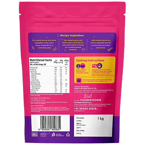 Yoga Bar Whole Quinoa Gluten Free, 1 kg Pouch Non-GMO, Diet Food For Weight Loss, Low GI, High Protein, High fibre