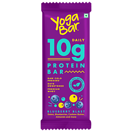 Yoga Bar 10 g Protein Bar - Blueberry Blast, Gluten-Free, Raw Cold Pressed, Date Unsweetened, Premium Whey, 50 g Healthy Protein Snacks Protein Bars,