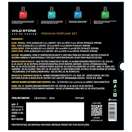 Wild Stone Edge, Forest Spice, Hydra Energy & Ultra Sensual Perfume Combo For Men, Long Lasting Smell, 120 ml (4 N x 30 ml each) 