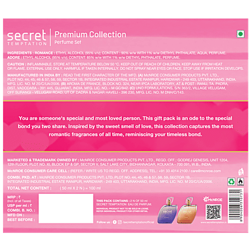 Secret Temptation Fragrance Gift Hamper With Romance & Adore Long-lasting Perfume For Women, 100 ml (2 N x 50 ml each) 