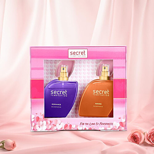 Secret Temptation Fragrance Gift Hamper With Romance & Adore Long-lasting Perfume For Women, 100 ml (2 N x 50 ml each) 